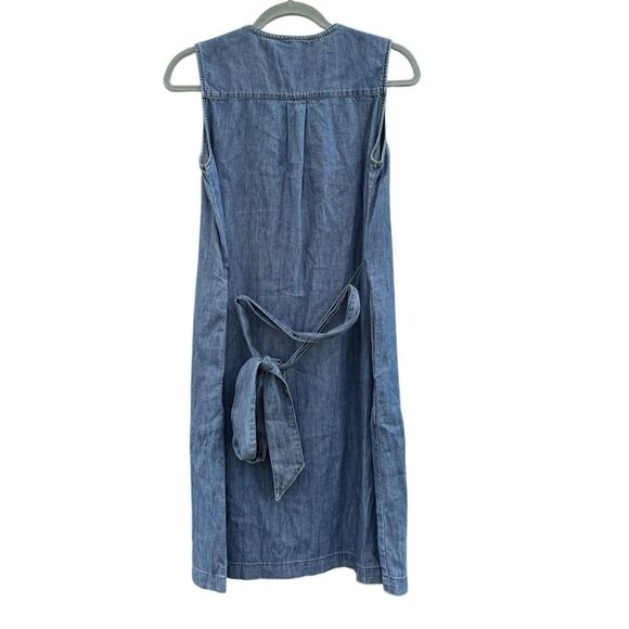 Draper James Women's Sleeveless Belted Demi Ruffled Chambray Dress Size Small - Picture 7 of 10